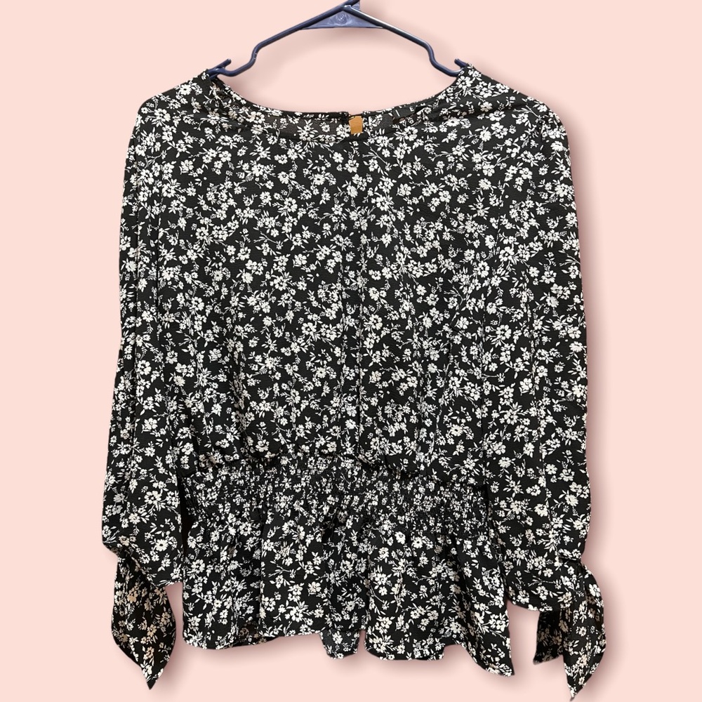 Ditsy Floral Smocked Waist Blouse Size XL